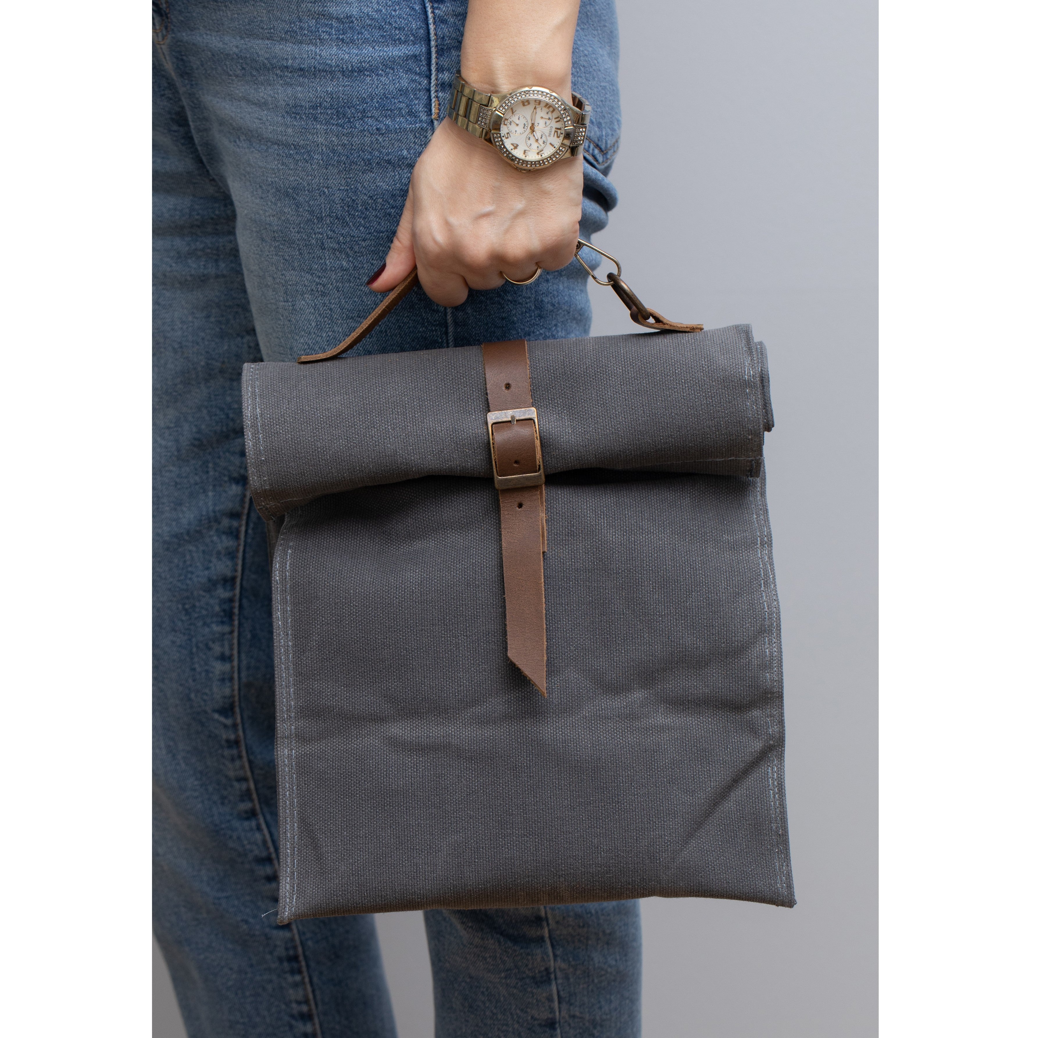 The Original Waxed Canvas Lunch Bag, Handmade with Certified Organic Cotton  and Hand Waxed with Beeswax, Foldable, Stiff Material, Plastic-Free